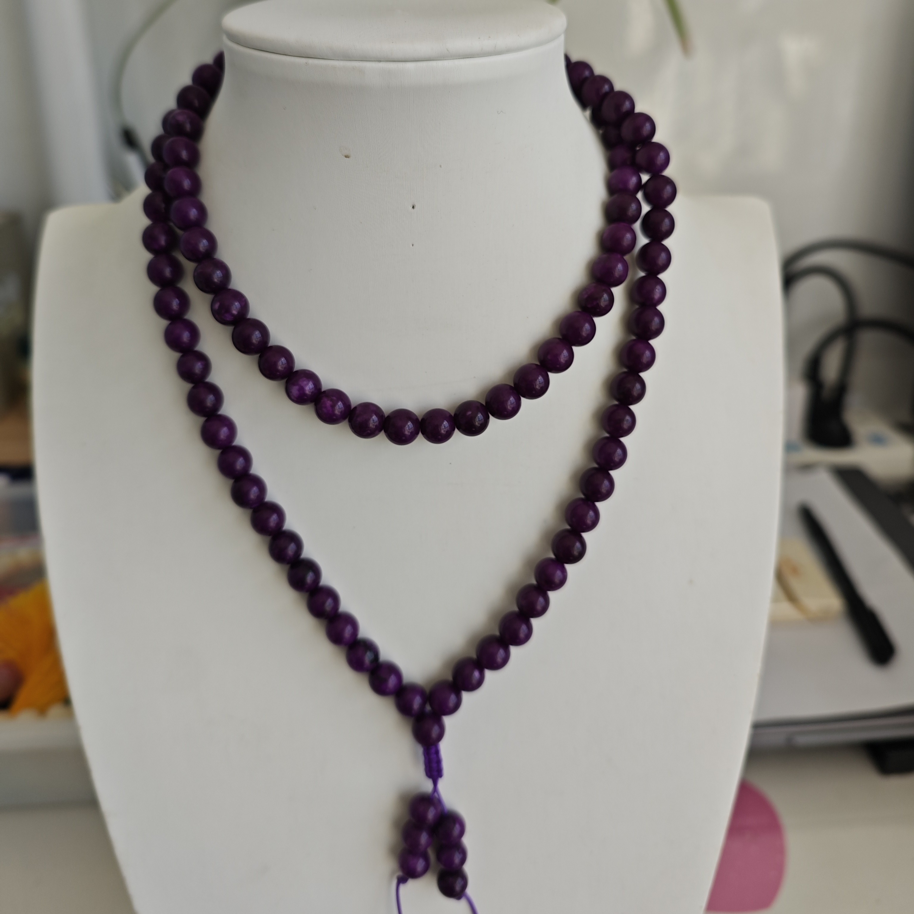 紫色舒俱来8mm四圈手链108颗佛珠精品级货毛衣链百搭时尚