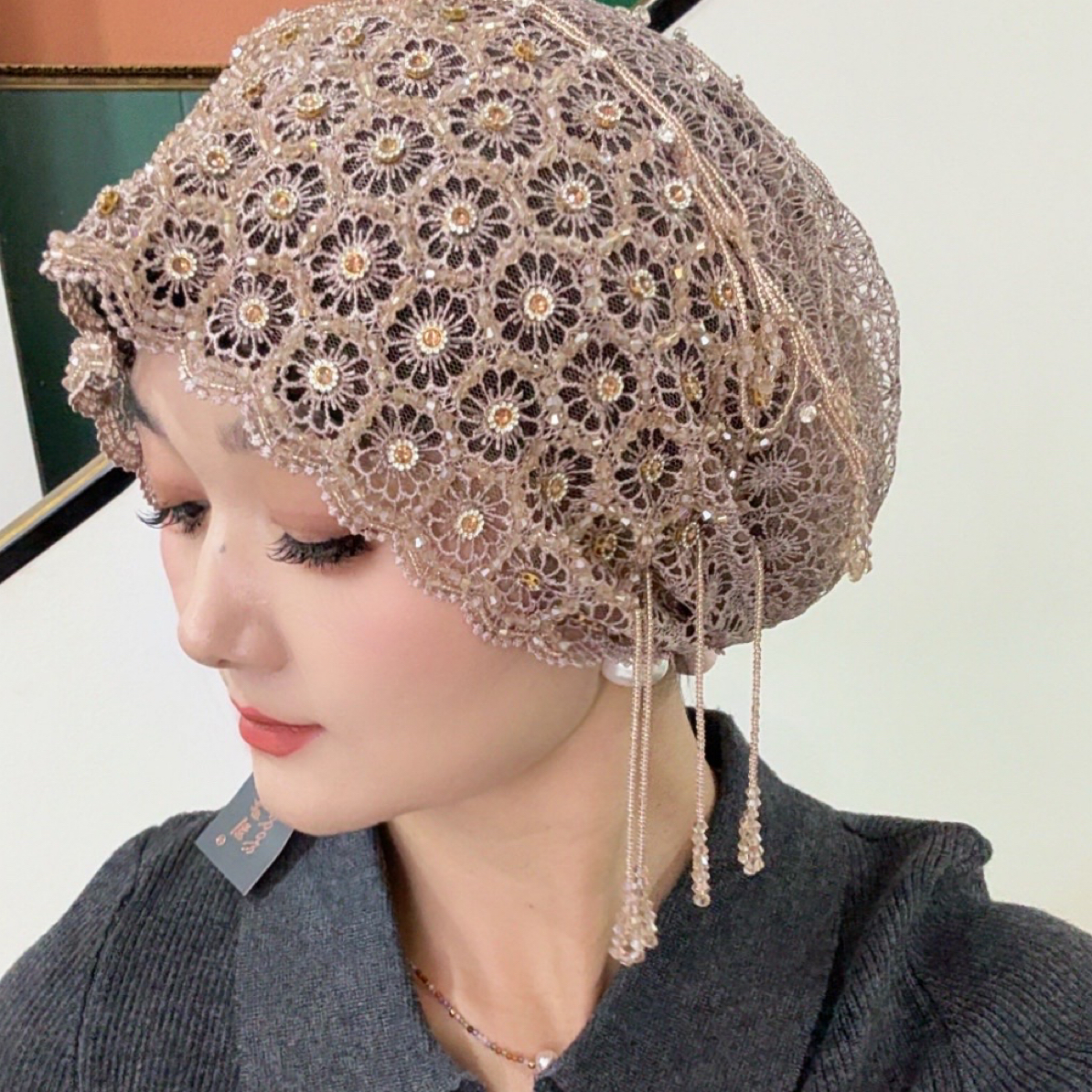 重工流苏丝带帽百搭时尚