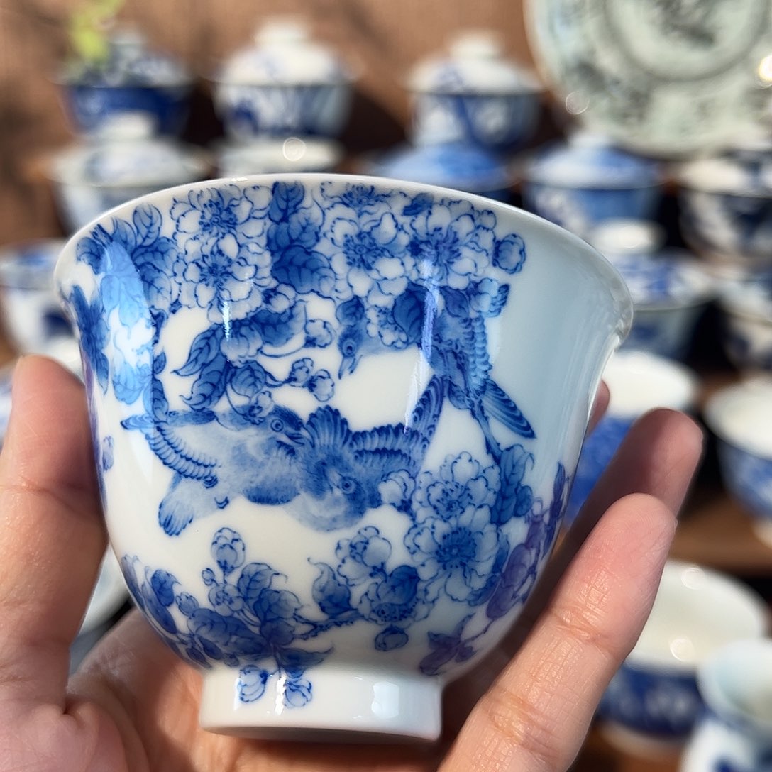 泥藝瓷梦花鸟杯杯