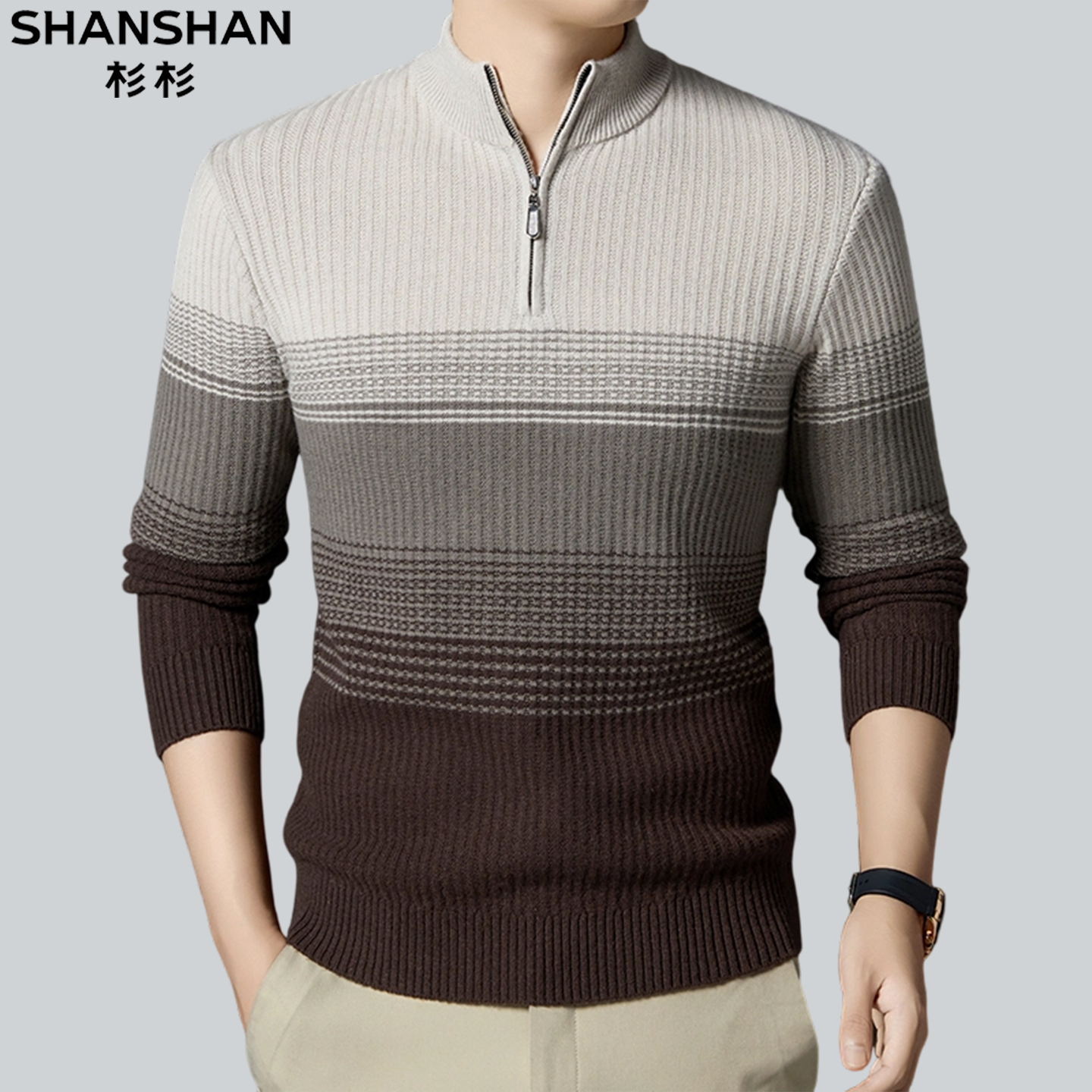 SHANSHAN杉杉2025秋冬新款男士100%羊毛羊毛衫舒适保暖半拉链毛衣