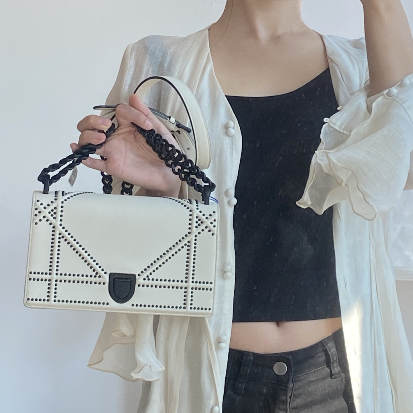 95新 DIOR/迪奥 dior 黑白拼盾牌链条包