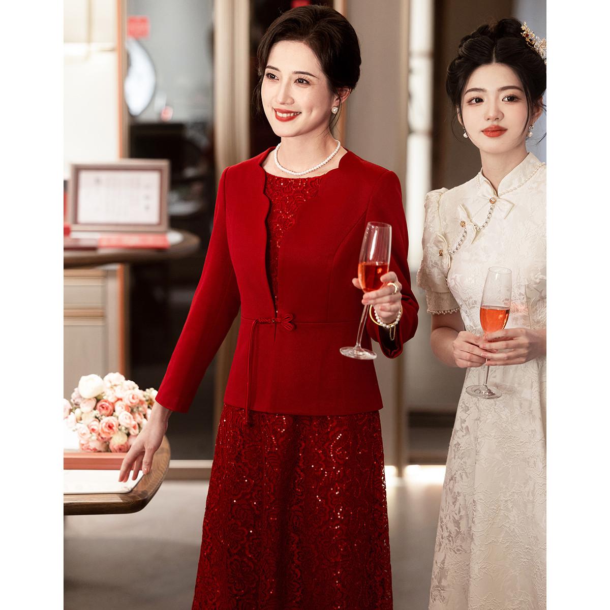 喜婆婆2025新款高贵婚庆礼服两件套婚宴家宴礼服气质两件套连衣裙