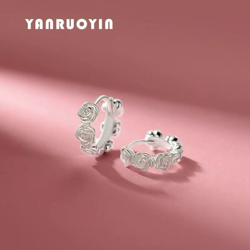 足银耳饰 黔韵银绣足银玫瑰耳扣新款爆款高级感正品耳环轻奢耳圈