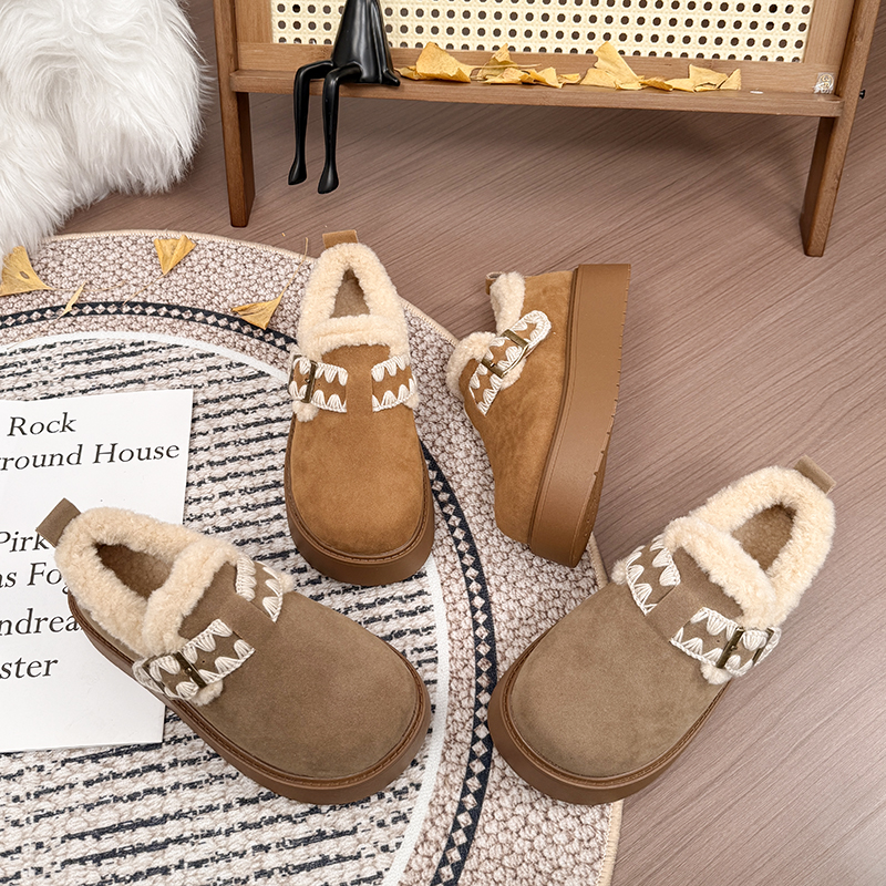 复古棉鞋女冬2025新款百搭厚底加绒保暖防滑雪地外穿一脚蹬勃肯鞋