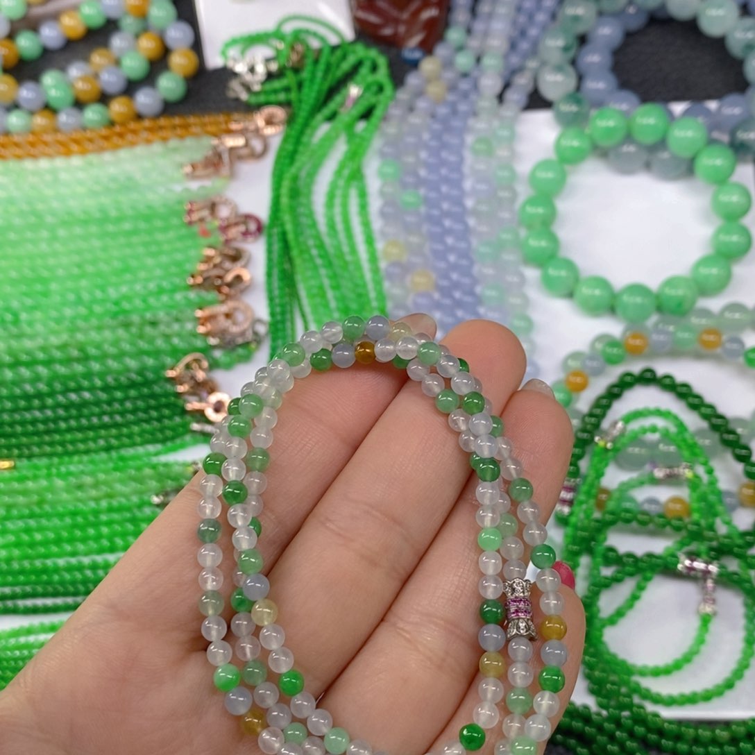 颈饰未镶嵌翡翠缅甸天然翡翠冰种多宝小米珠项链4