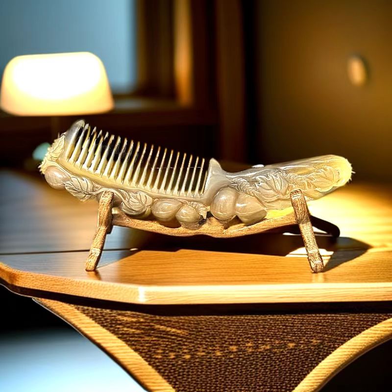 【直播间一物一拍】白水牛角手柄黑金刚手部头部牛角梳养发送礼贵妃