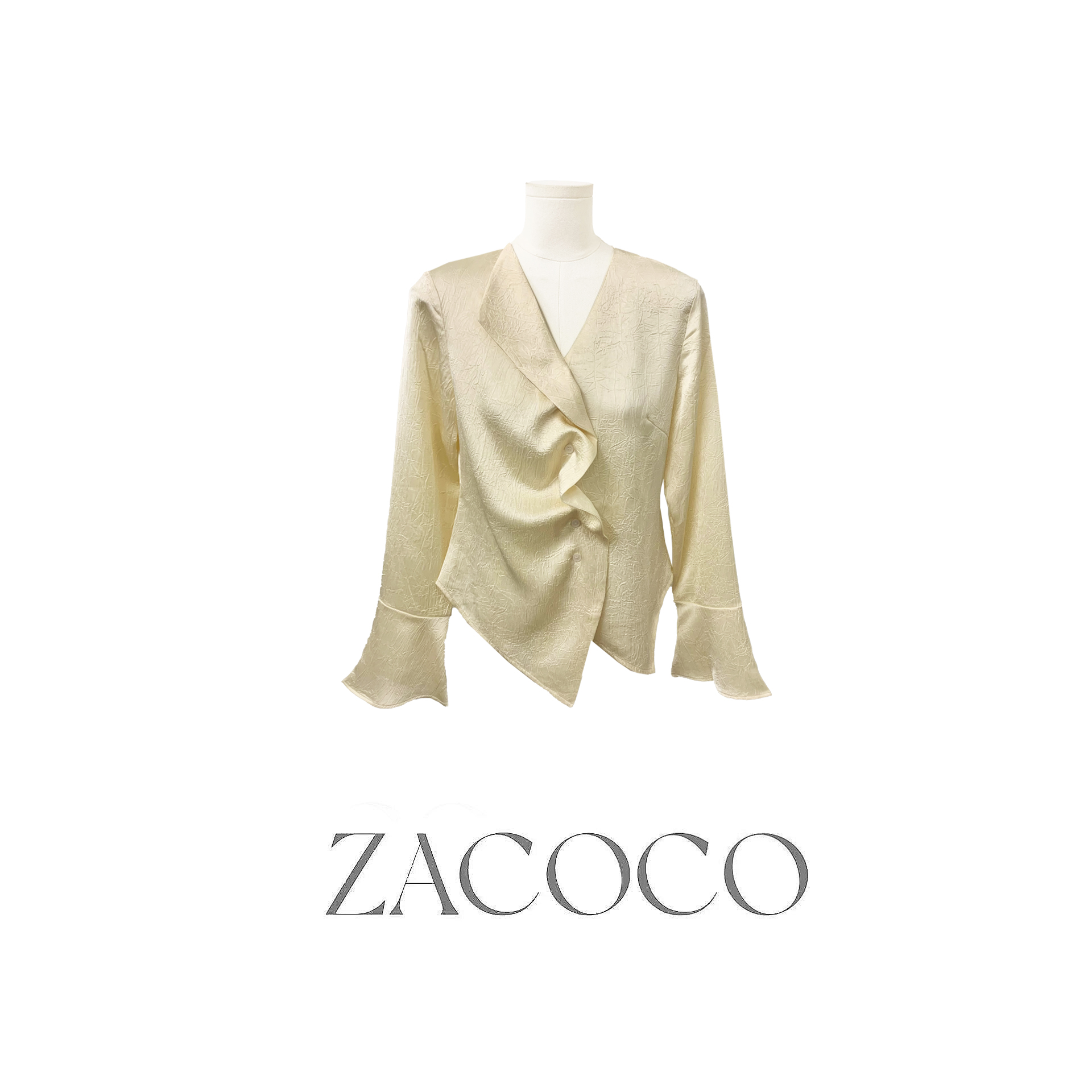 【ZACOCO】秋季木耳边性感长袖小众时尚休闲显瘦气质上衣3159