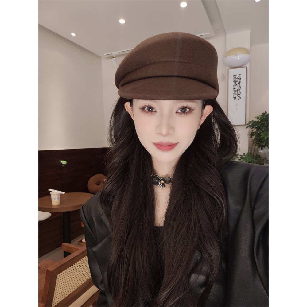 贝雷帽女秋冬显脸小韩系高端棕色气质毛呢画家帽羊毛法式帽子百搭