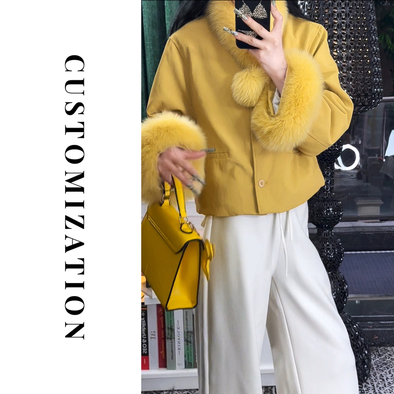 2025冬款羽绒外套带毛毛手袖竖排扣保暖加厚外套18557