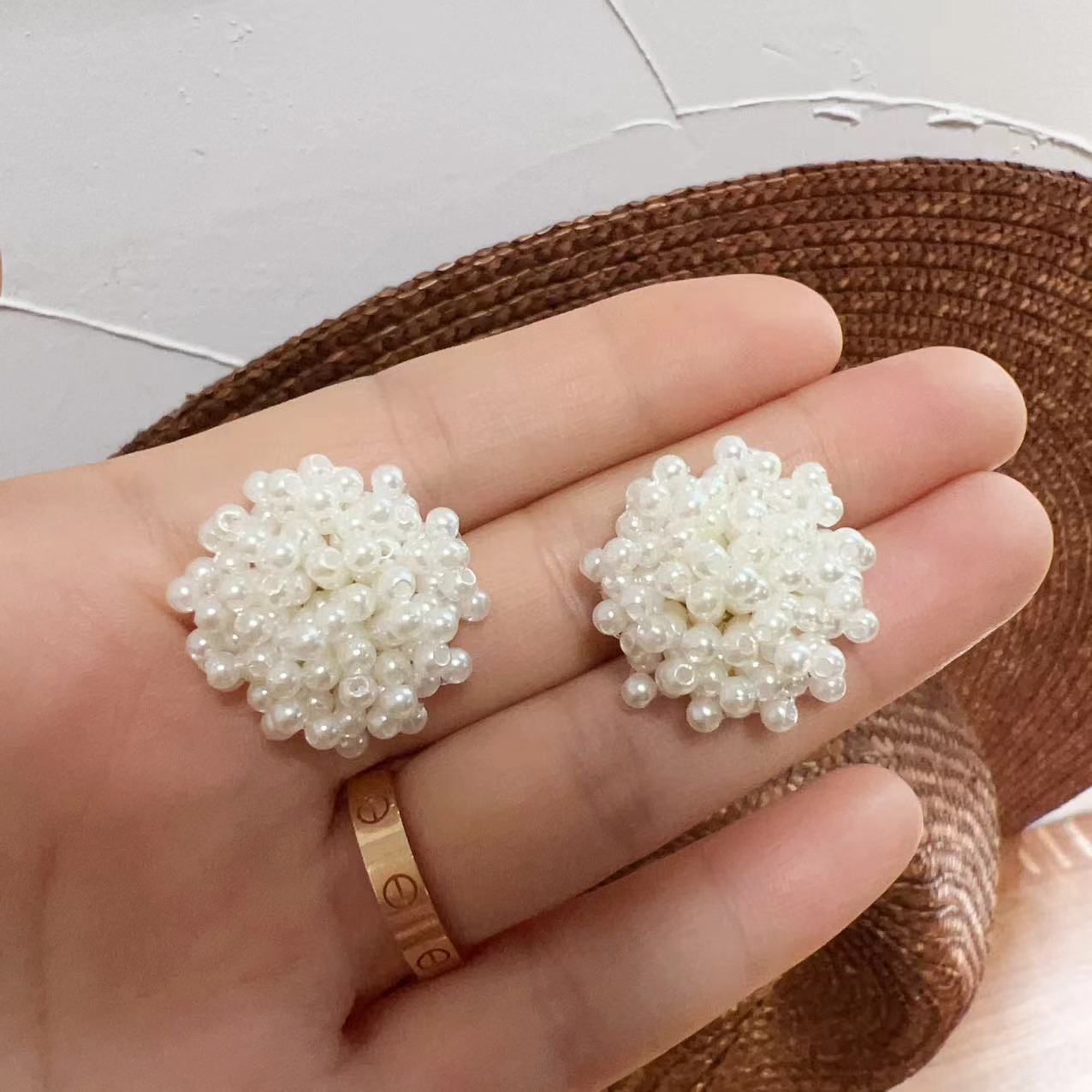 合金仿珍珠耳饰 时尚气质花朵珍珠耳钉