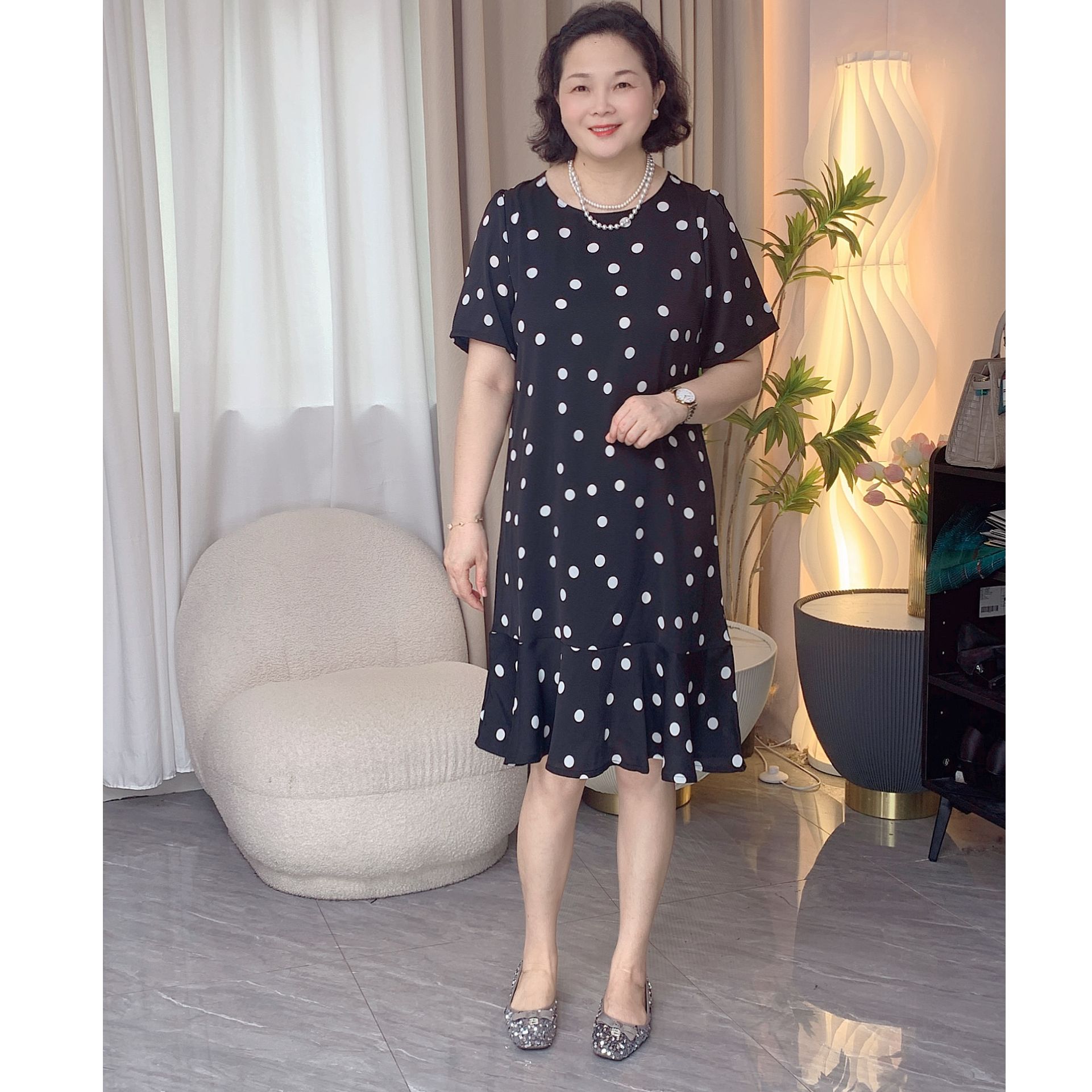 【连衣裙】2025新款粉白黑鱼尾波点裙 时尚百搭气质感时尚感 设计感