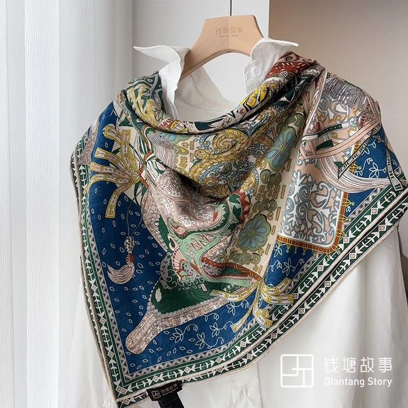 Qiantang Story/钱塘故事110丝绒-双面普鲁士蓝高加索骑士108*108