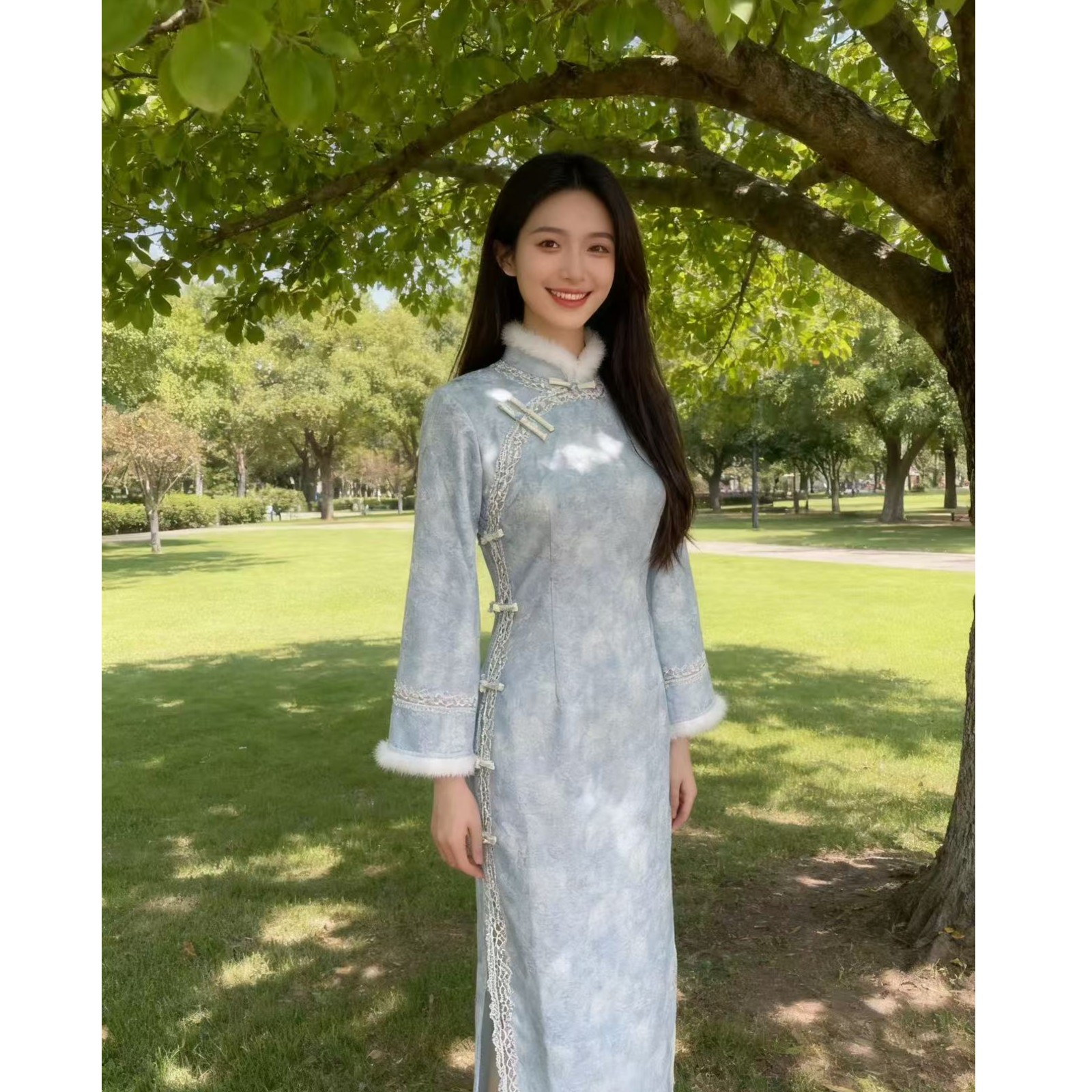 苏故里【织花寻影】文艺气质修身高端日常旗袍奢华气质双层衣长120