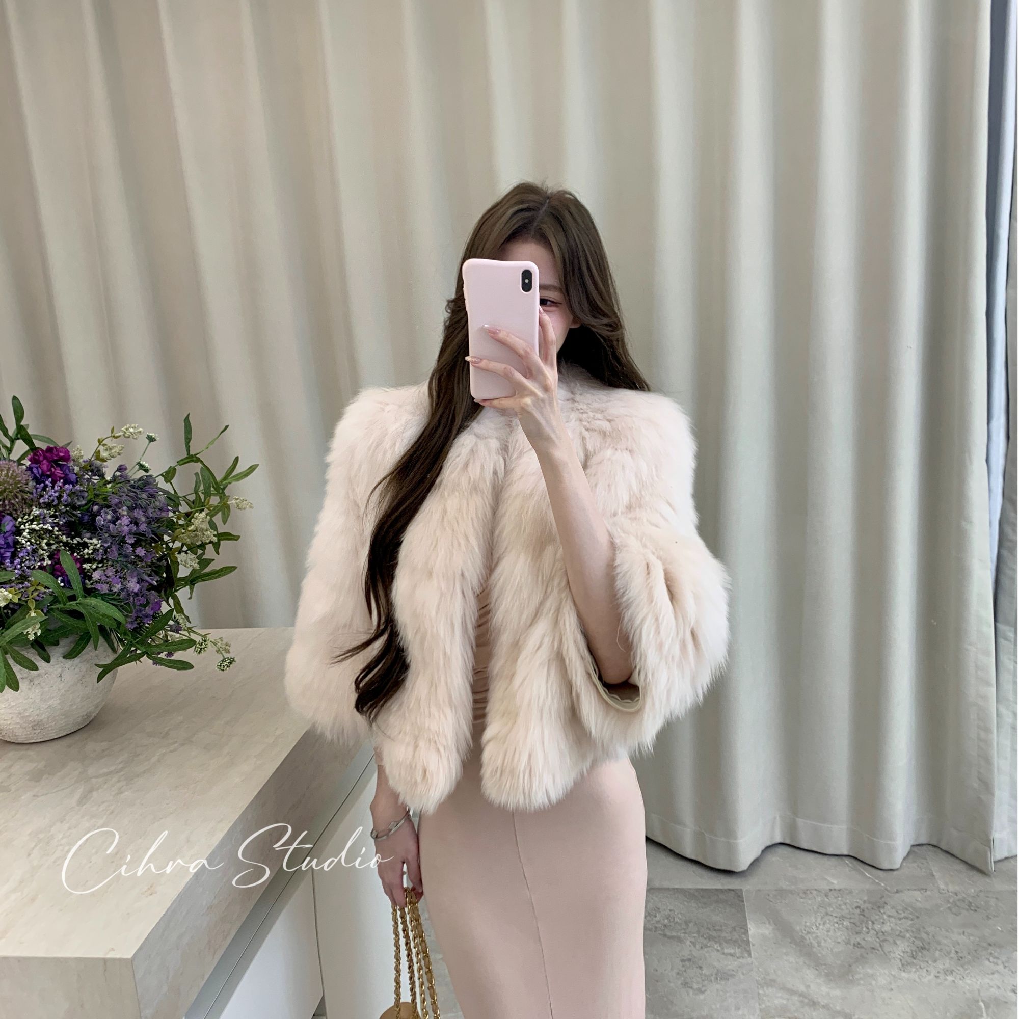 Cihra2店【贵奢名媛】慵懒舒适7分袖宽松显瘦SAGA狐狸毛皮草外套女