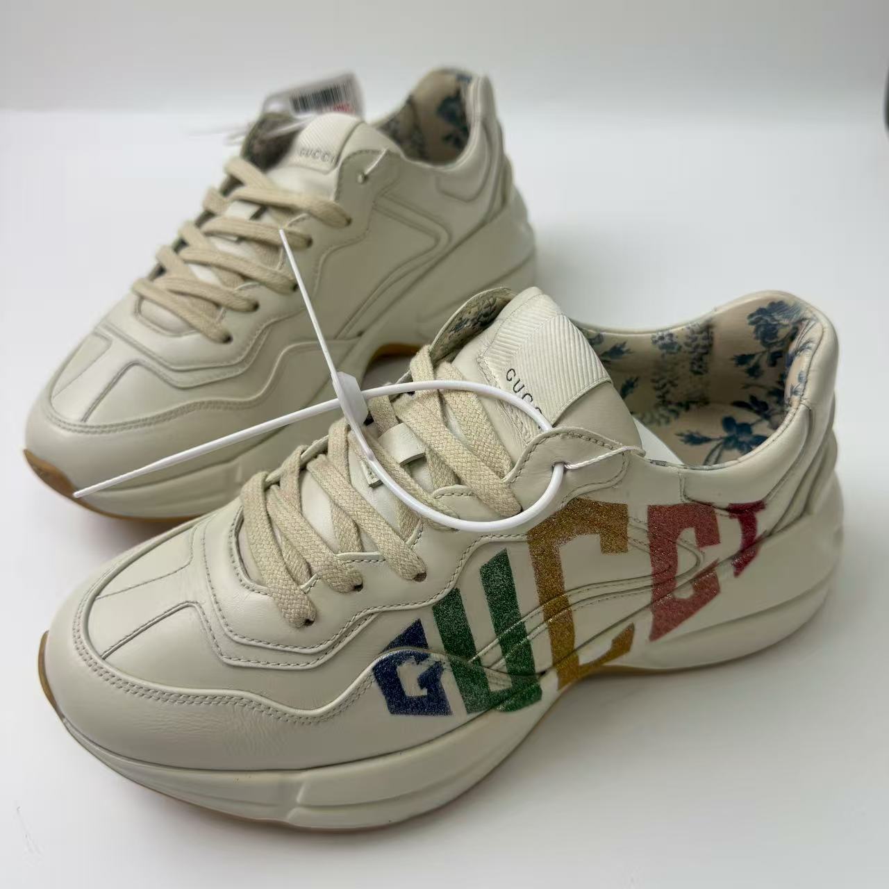95新 GUCCI/古驰 37码/仔仔女鞋/奶茶色彩虹老爹鞋xxs1148