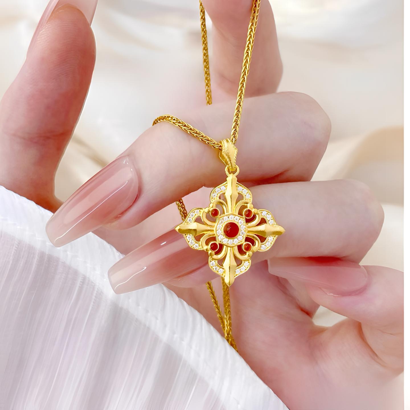 【嘉奈】足金999点钻十字金刚杵古法工艺佩戴国风质感吊坠D
