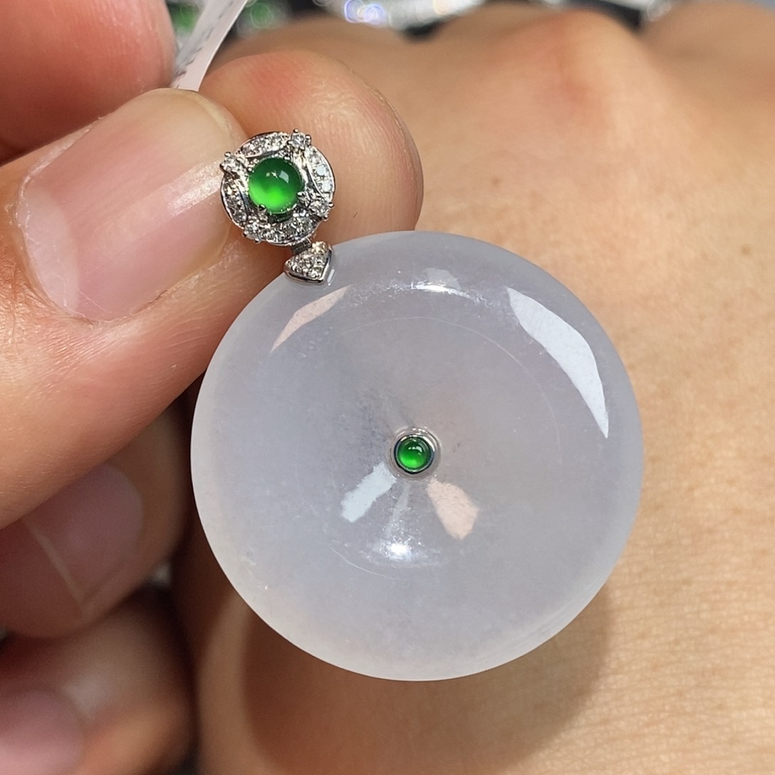 翡翠颈饰18K金镶嵌平安