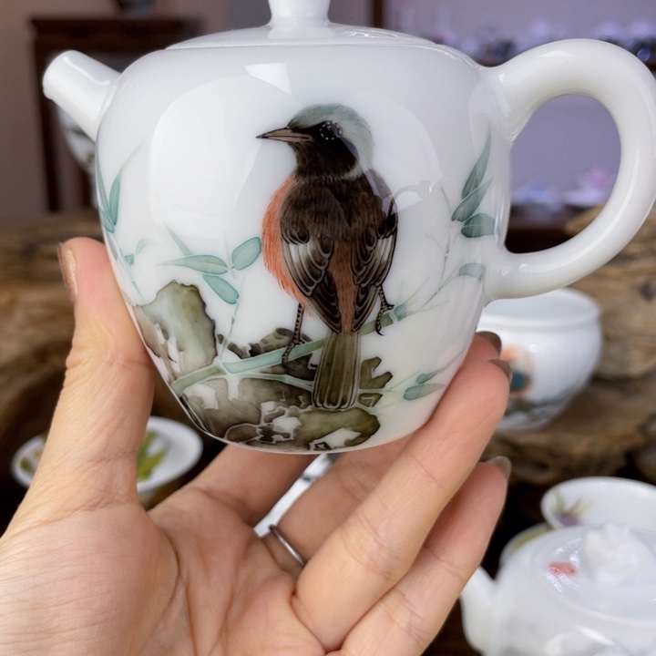 杯单壶手绘釉下彩