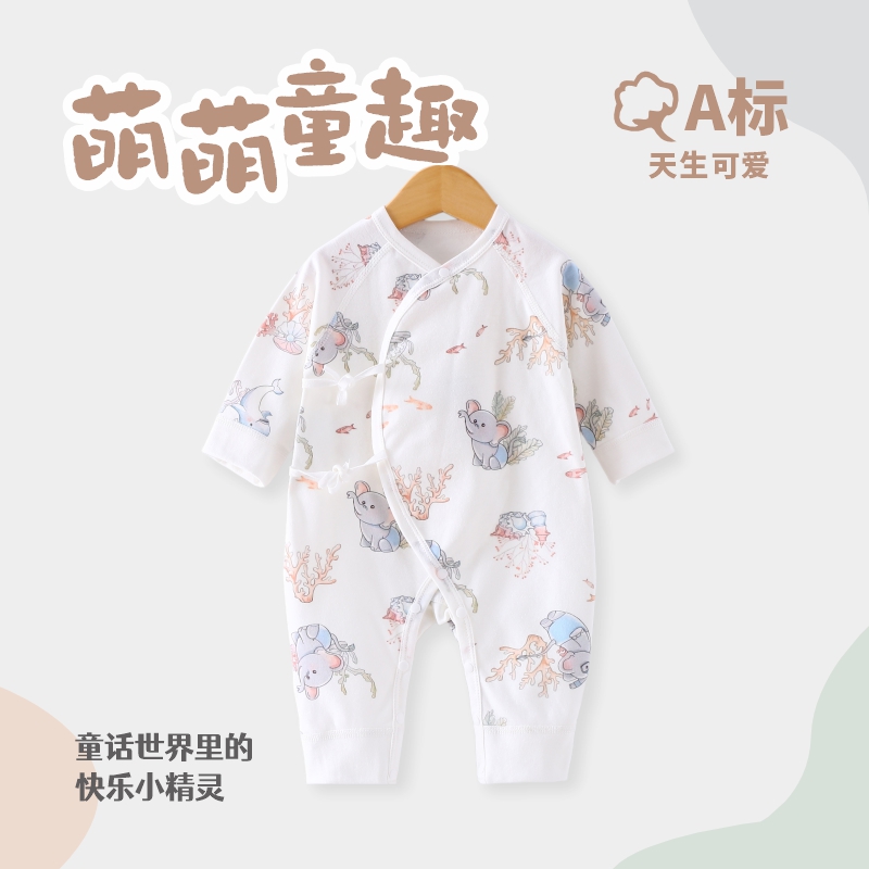 新生儿长袖绑带连体衣春秋款婴幼儿蝴蝶哈衣秋宝宝纯棉和尚服爬服