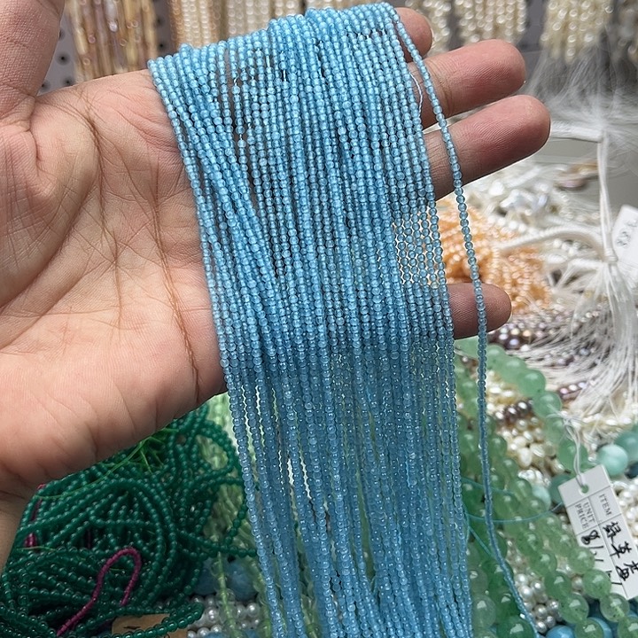 未镶嵌玛瑙/玉髓珠宝半成品2条2mm海蓝宝刻面