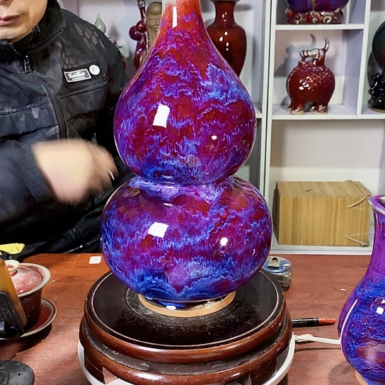 摆件，***飞尚峰钧窑作品葫芦瓶