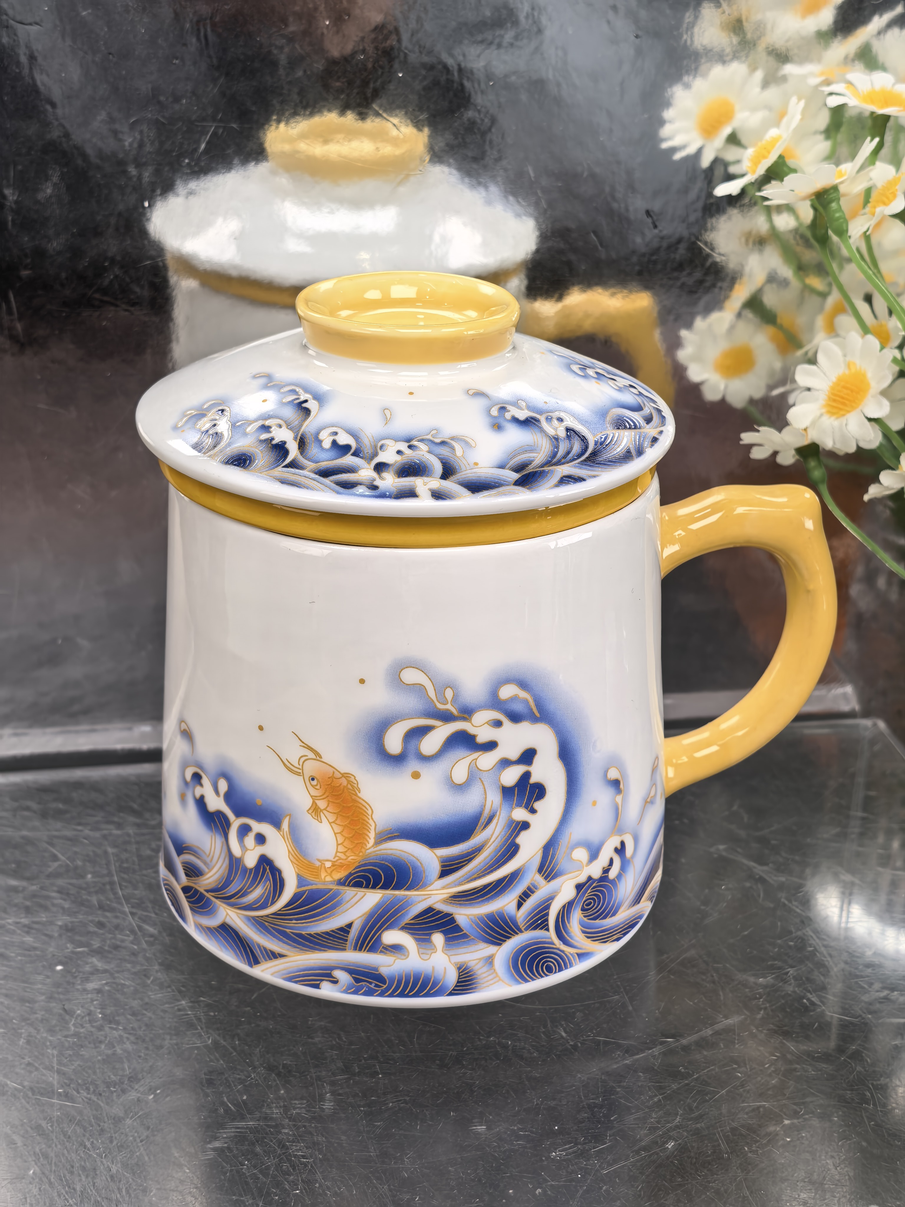 Y1872羊脂玉海浪办公杯