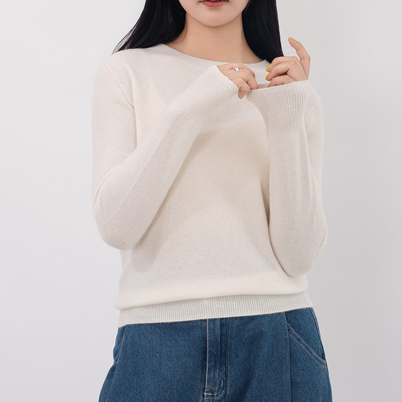 【甄织澜】山羊绒+绵羊毛圆领无缝一体柔软百搭毛衣保暖羊毛衫8228