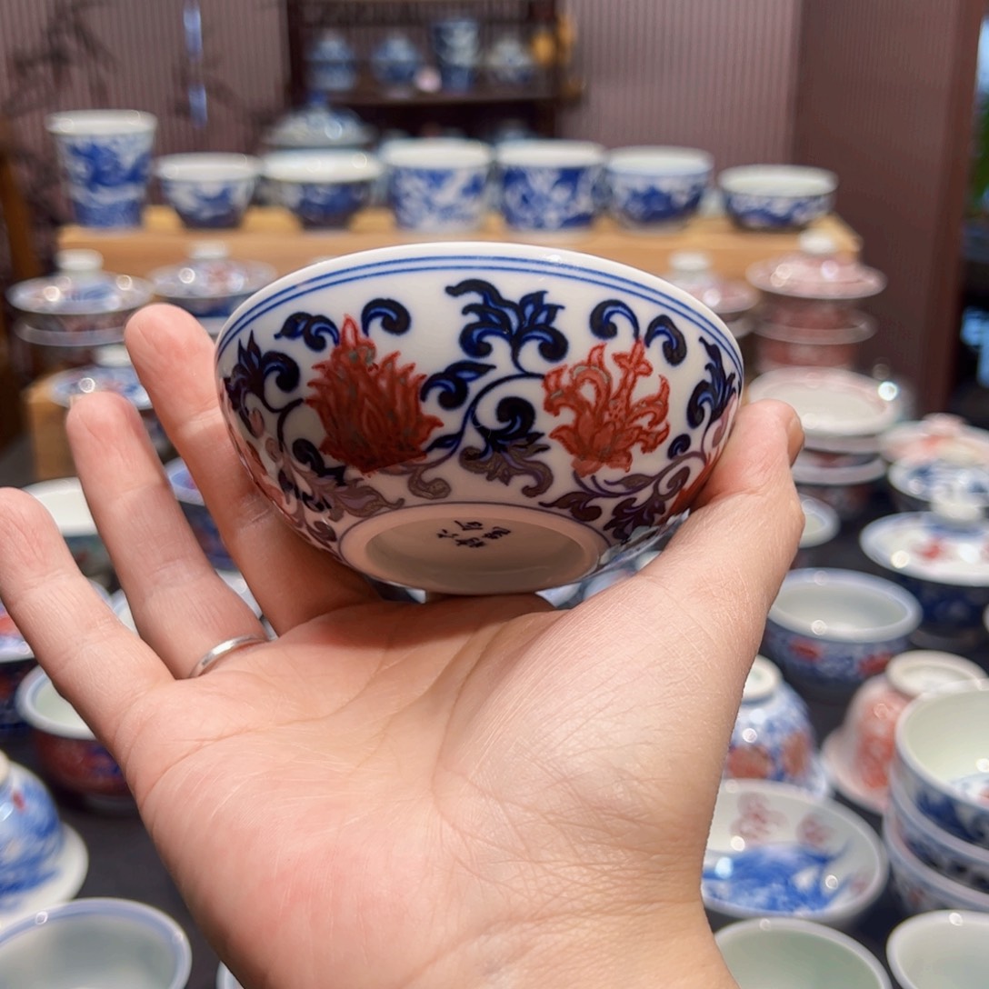 柴烧釉里红普洱杯完美品