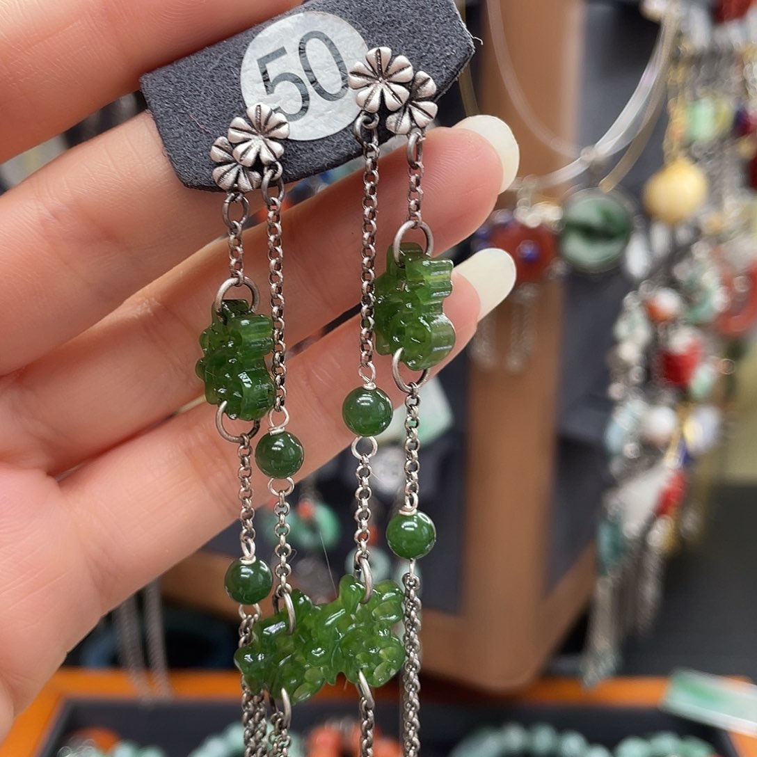 和田玉耳饰银S925镶嵌?****?881fhjjhh