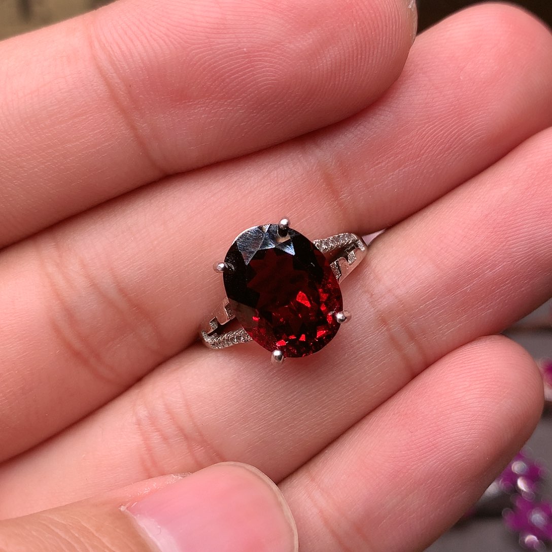 石榴石戒指银S925镶嵌
