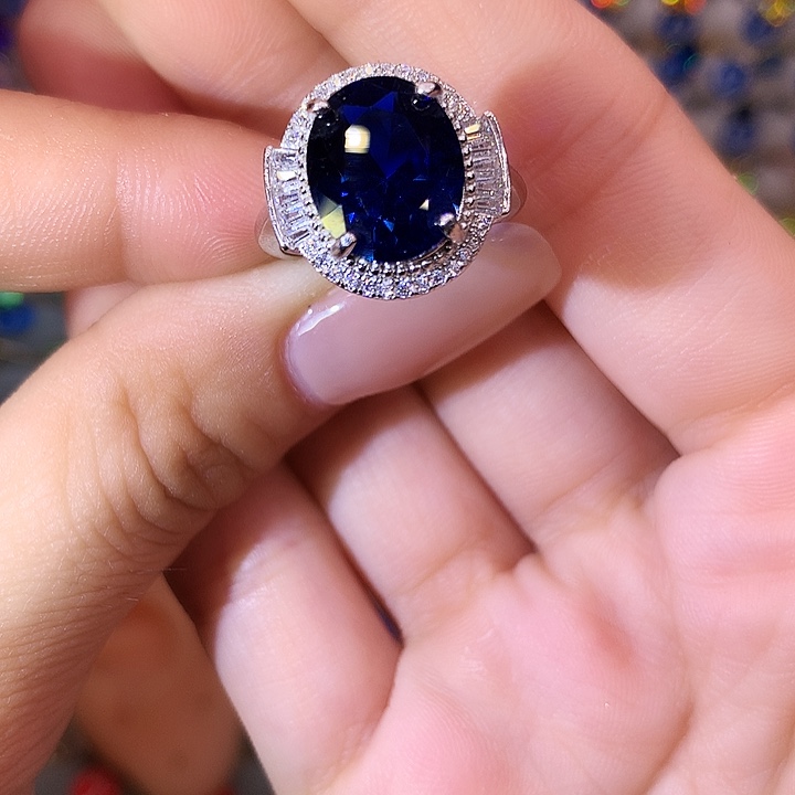 蓝宝石戒指银S925镶嵌