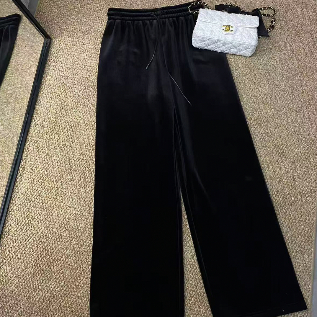 秋冬季加绒黑丝绒直筒时尚休闲长裤2196