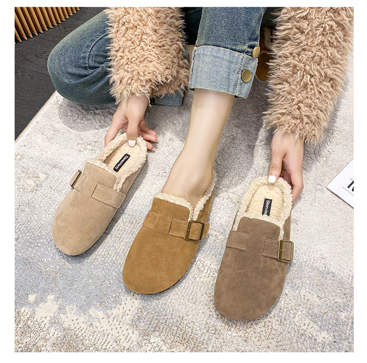 勃肯鞋女2025新款秋冬孕妇鞋子一脚蹬女鞋加绒豆豆软底博肯鞋半包