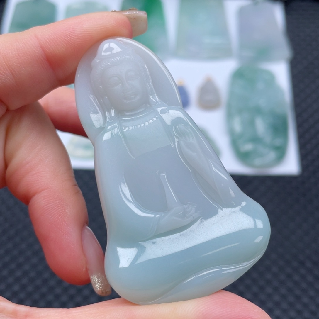 翡翠颈饰未镶嵌天然缅甸翡翠A货吊坠素衣观音