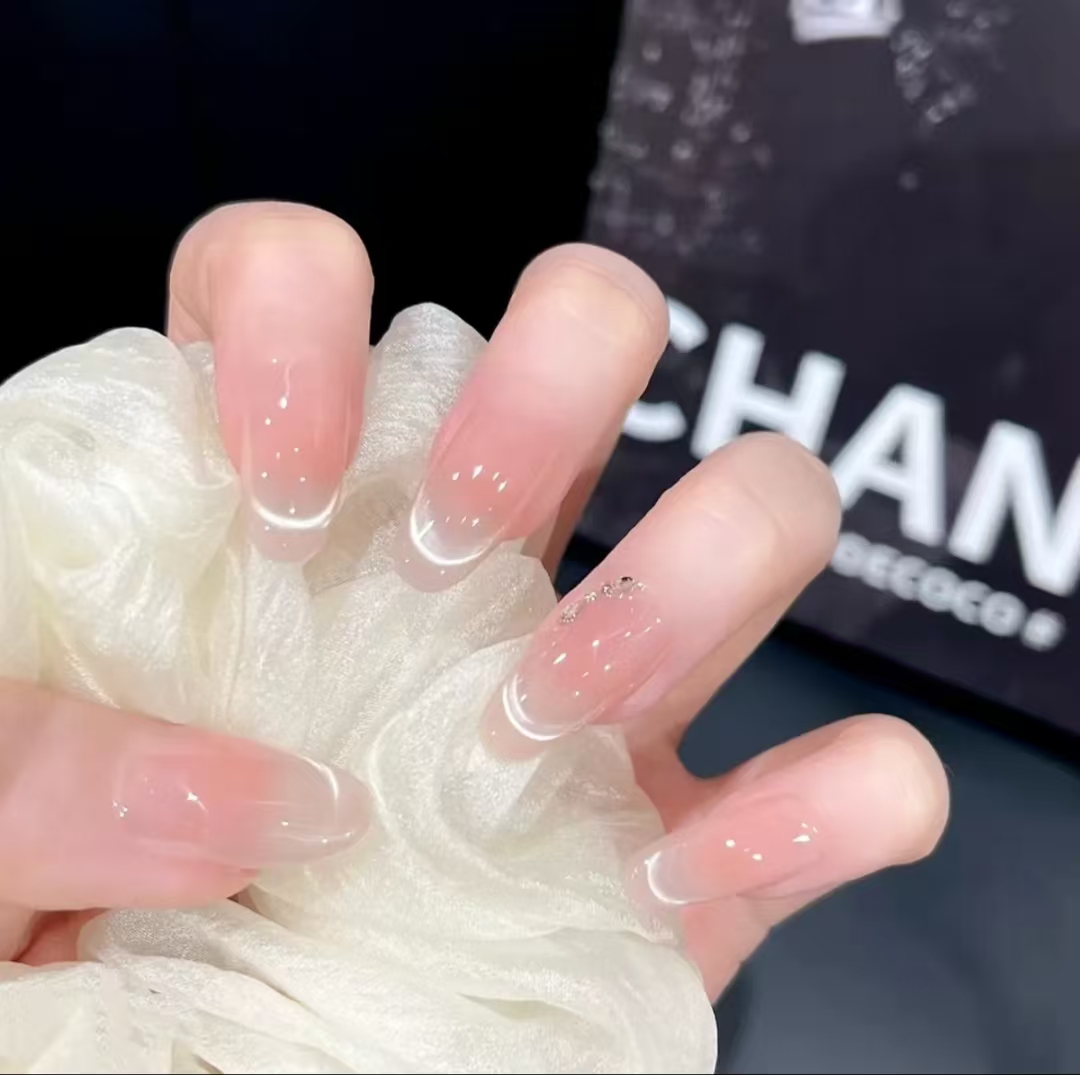 【碎钻猫眼】十片装短圆简约裸色碎钻猫眼穿戴式美甲贴成品美甲