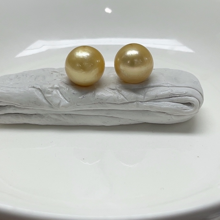耳饰银S925镶嵌海水珍珠金珠 9-10mm 186号
