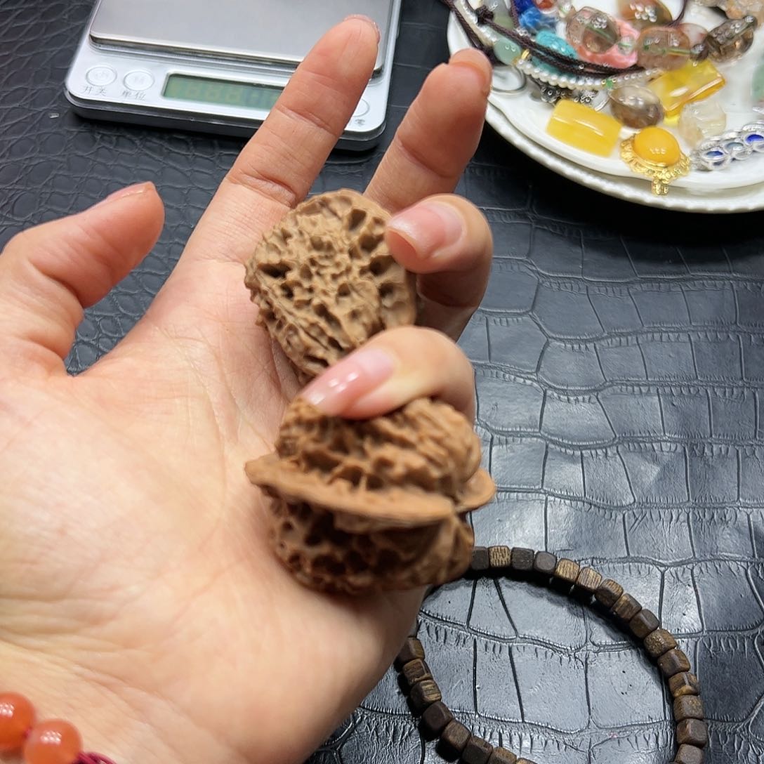 银S925镶嵌手链烟晶核桃把玩