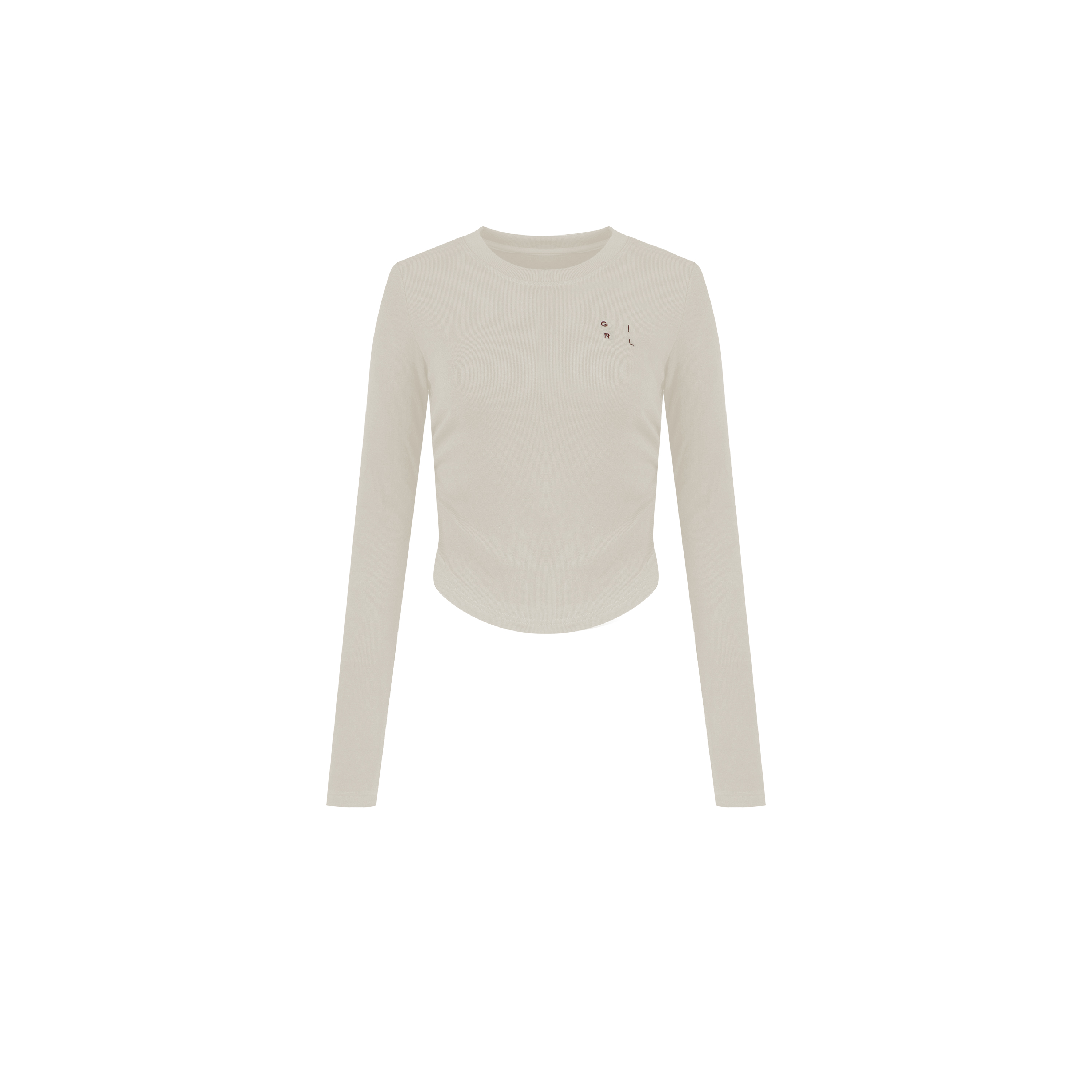 【腰线塑造T】甜辣刺绣褶皱掐腰显瘦显高短款圆领上衣T恤W24AA1002