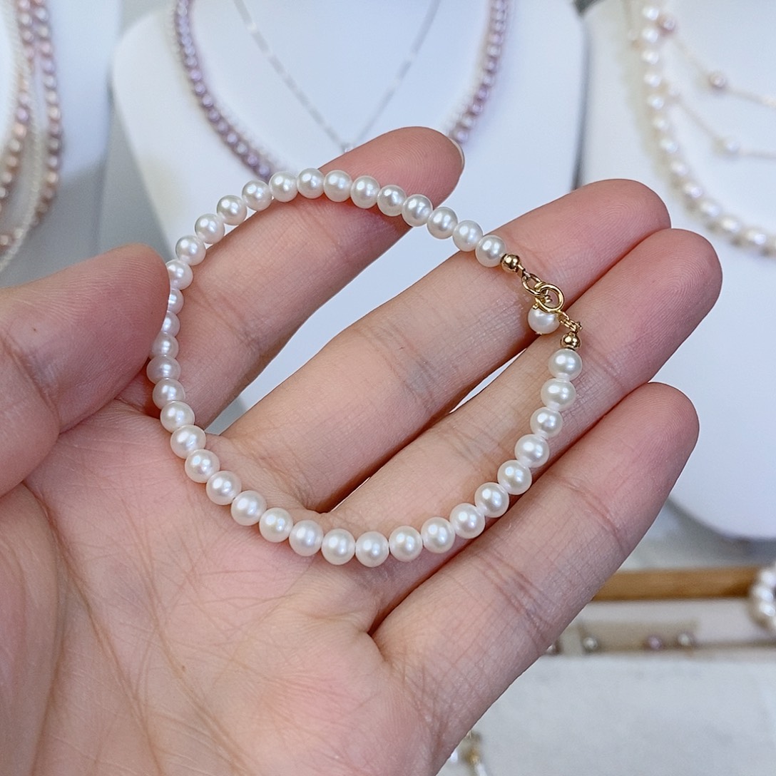 淡水珍珠手绳银S925镶嵌L*淡水珍珠手链17cm长