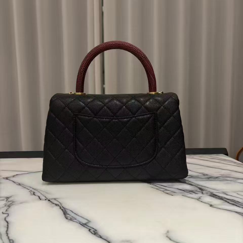 植鞣防潮休闲风手提款链条手提包女士黑色气质链条包