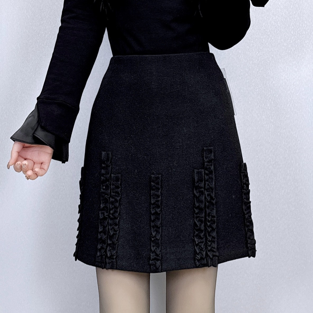 气质百搭木耳边高腰显瘦A字半身短裙时尚韩版