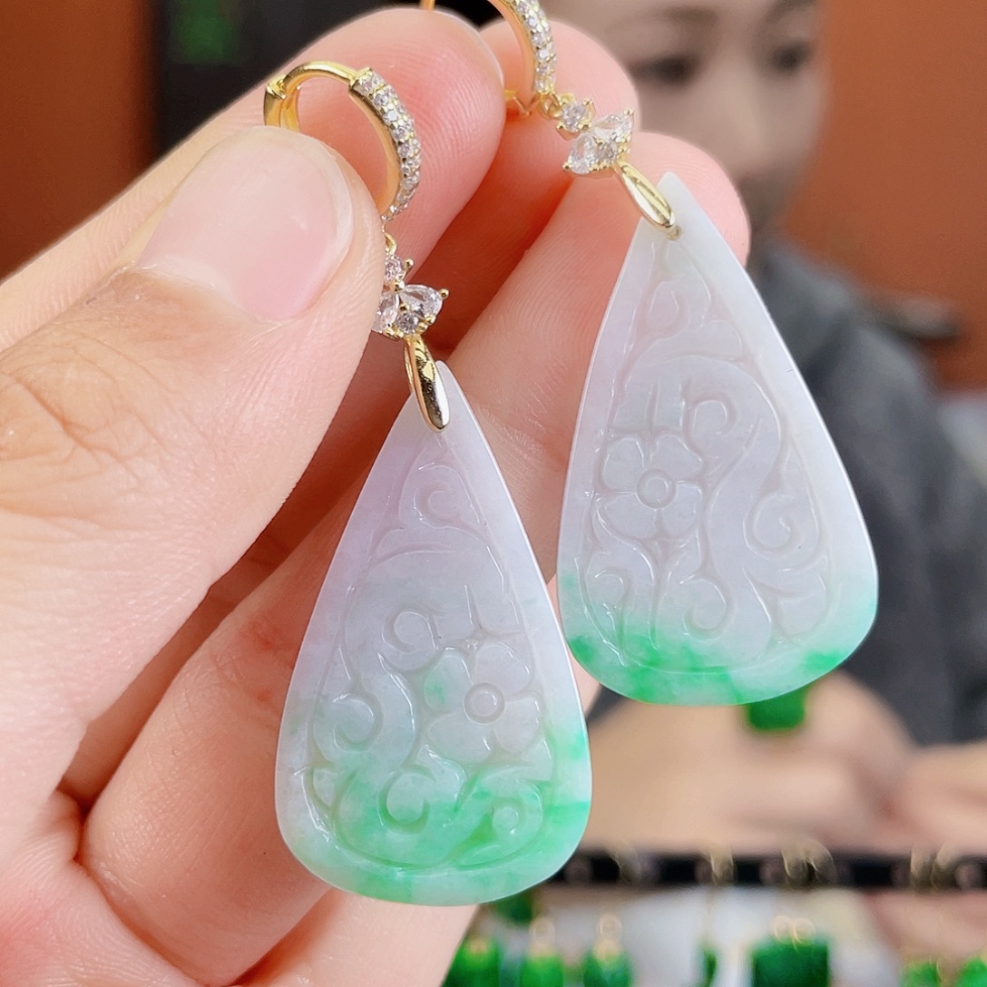 翡翠银S925镶嵌耳饰