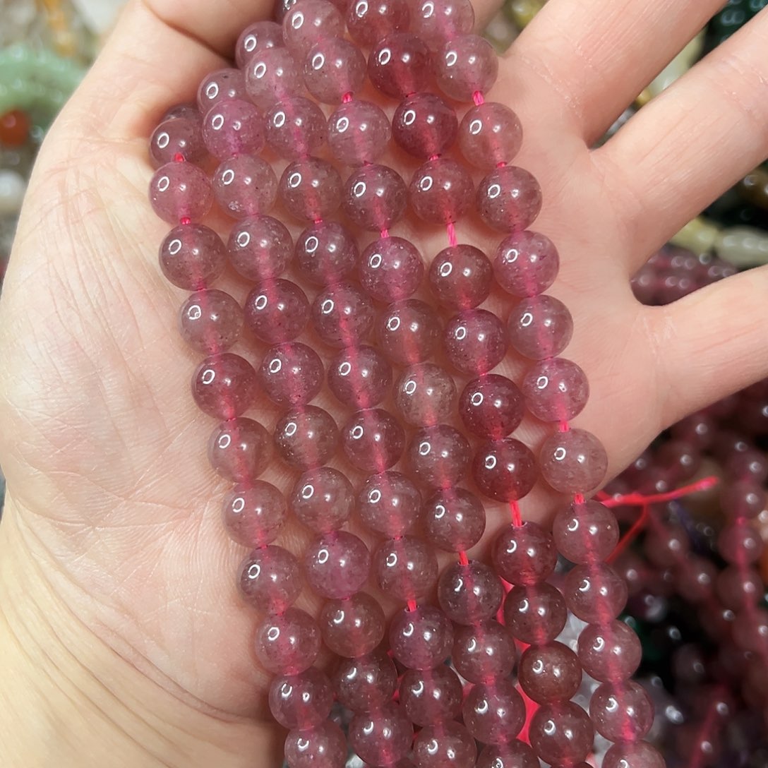 玛瑙/玉髓未镶嵌珠宝半成品，卡8草莓晶一条