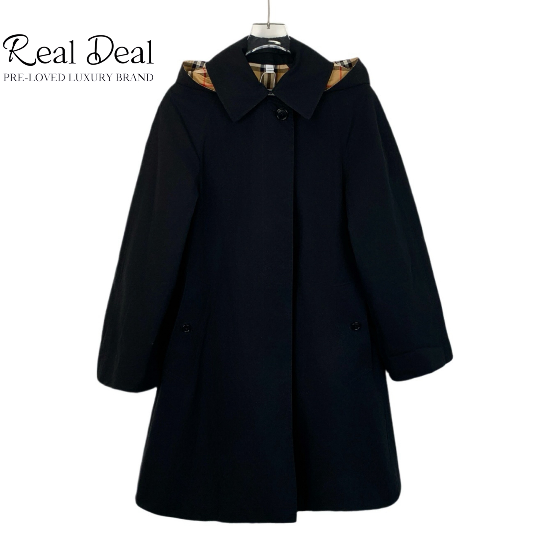 99新 BURBERRY/博柏利 H13624 黑色棉质翻领风衣 XS码