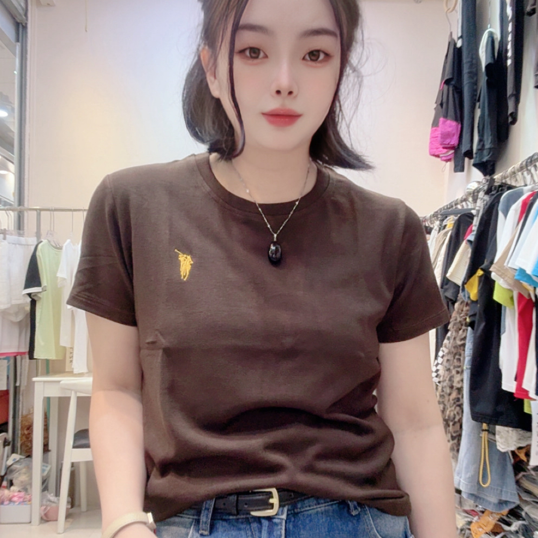 早秋新款上衣小马刺绣圆领正肩弹力显瘦百搭减龄休闲风女t