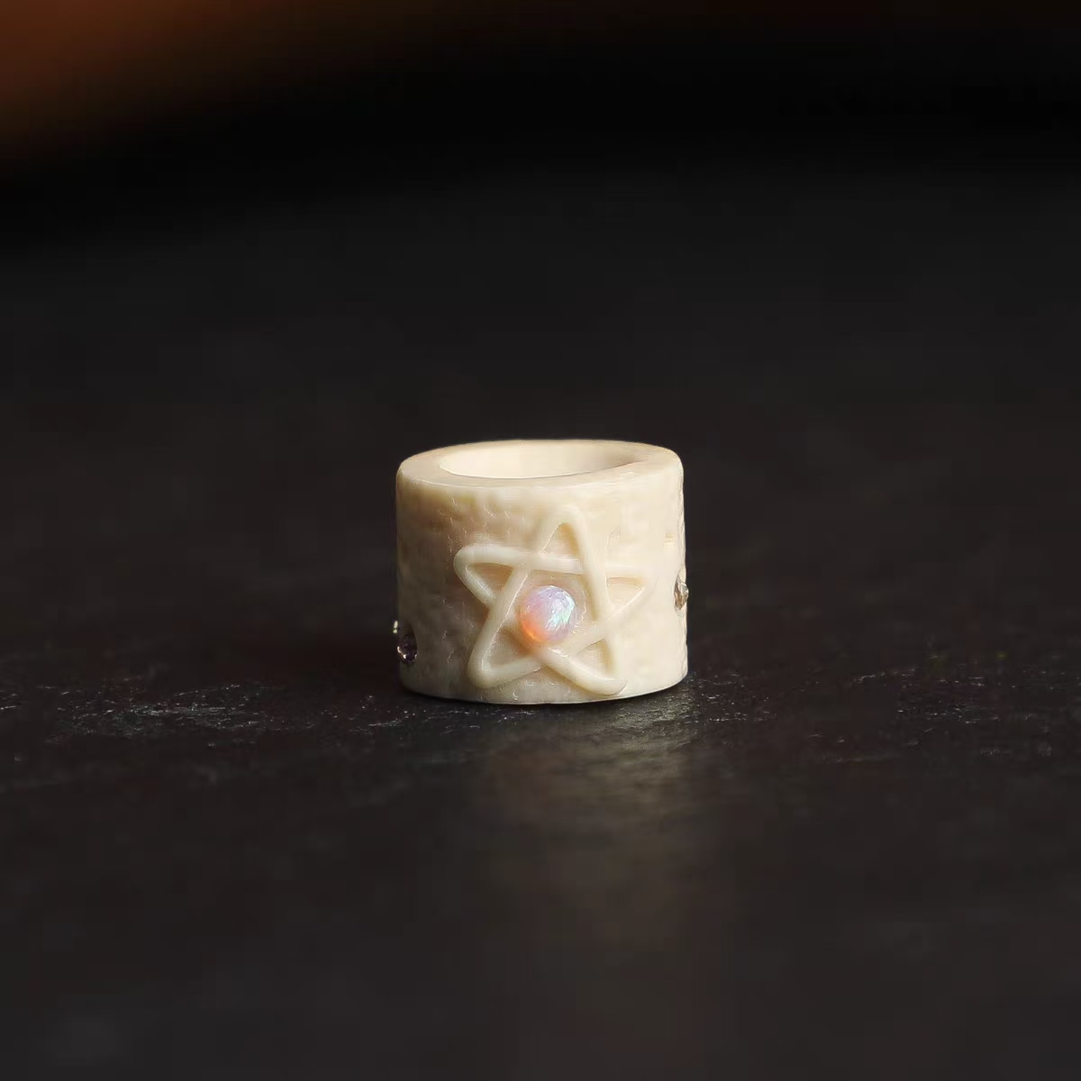 天然保真猛犸牙雕刻五角星卡环吊坠脖挂项链diy手链配饰编码A0429