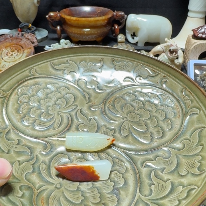 武***集瓷片双鱼青瓷开片大碗