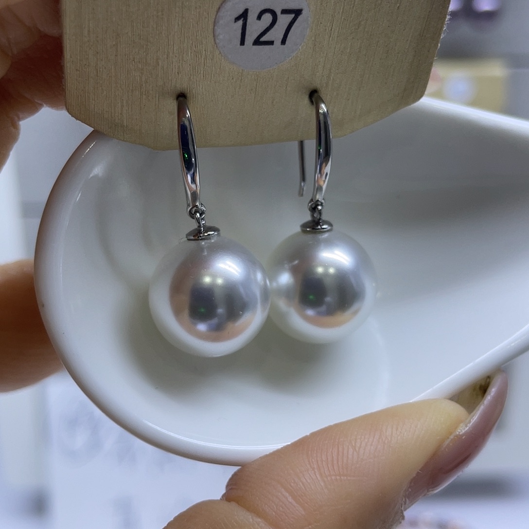 耳饰银S925镶嵌淡水珍珠