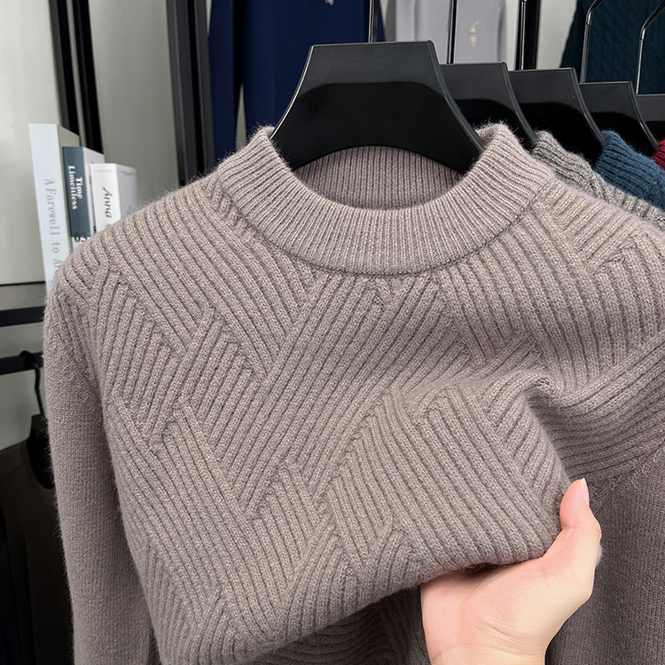 精选100%山羊绒专柜品质新款加厚男冬季圆领宽松休闲纯色套头毛衣