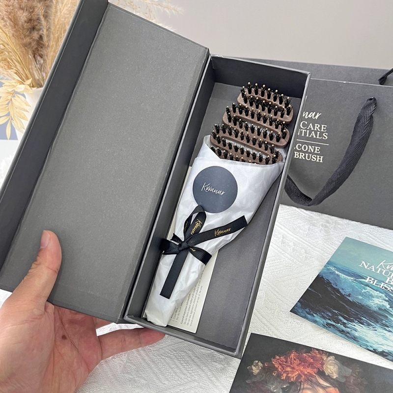 五段式弧形齿列！一梳到底！礼盒装塑造自然高颅顶不扯头发松塔梳